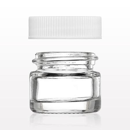 Thick Walled Glass Jar, Clear with Threaded Cap, White