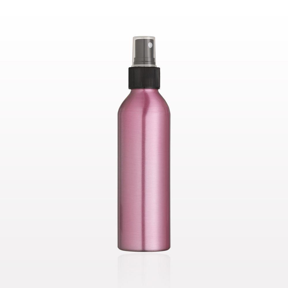 Pink Aluminum Bottle and Black Sprayer with Clear Overcap