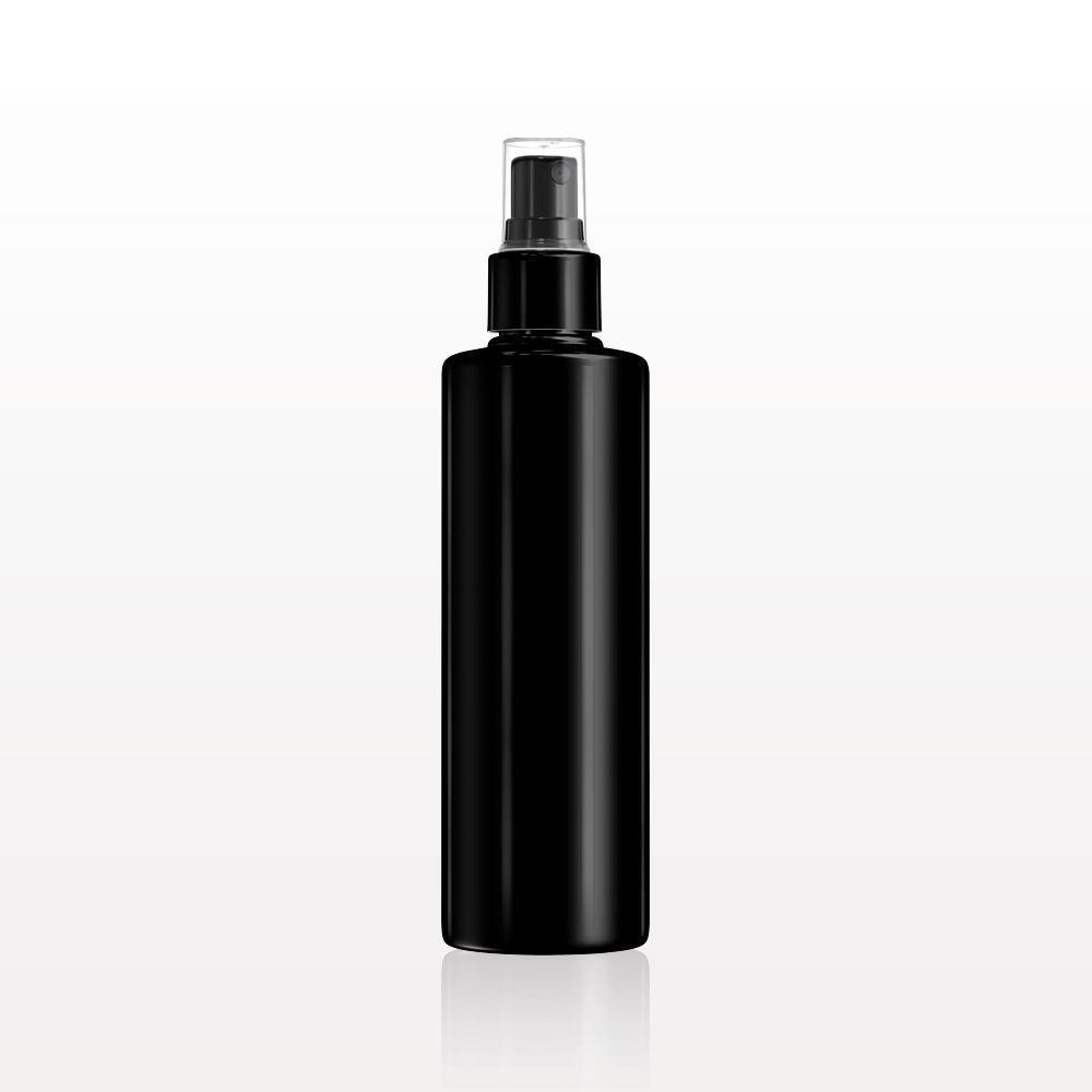 Cylinder Bottle, Black with Fine Mist Sprayer and Overcap, Clear