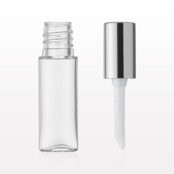 Shiny Silver Cap with Flocked Doe Foot Lip Gloss Applicator and Vial