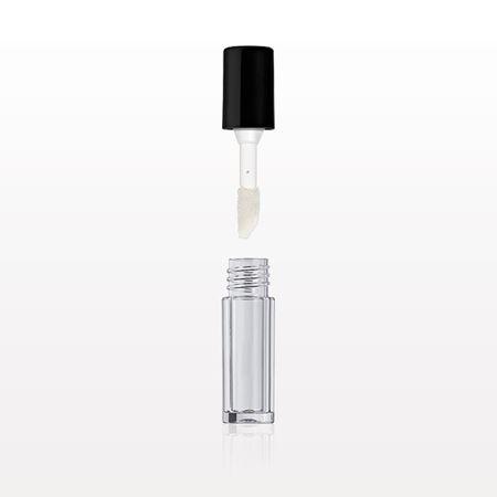 1 ml Vial, Clear and Cap, Black with Flocked Doe Foot Lip Gloss Applicator and Wiper
