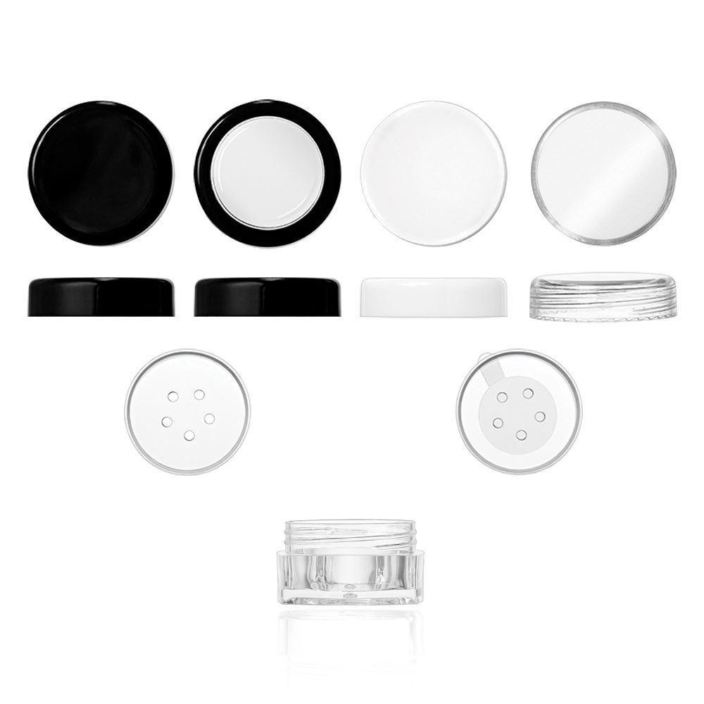 5 gram Thick Wall Square Sampling Jar with Flat Threaded Caps and Sifters