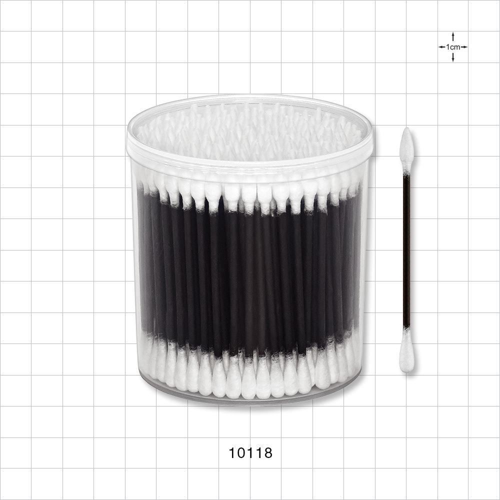 White Point/Round Tip Swab with Black Paper Handle in Cylinder Container