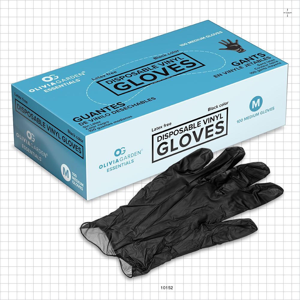 Olivia Garden® Essentials™ Vinyl Gloves, Powder-Free, Latex-Free, Black
