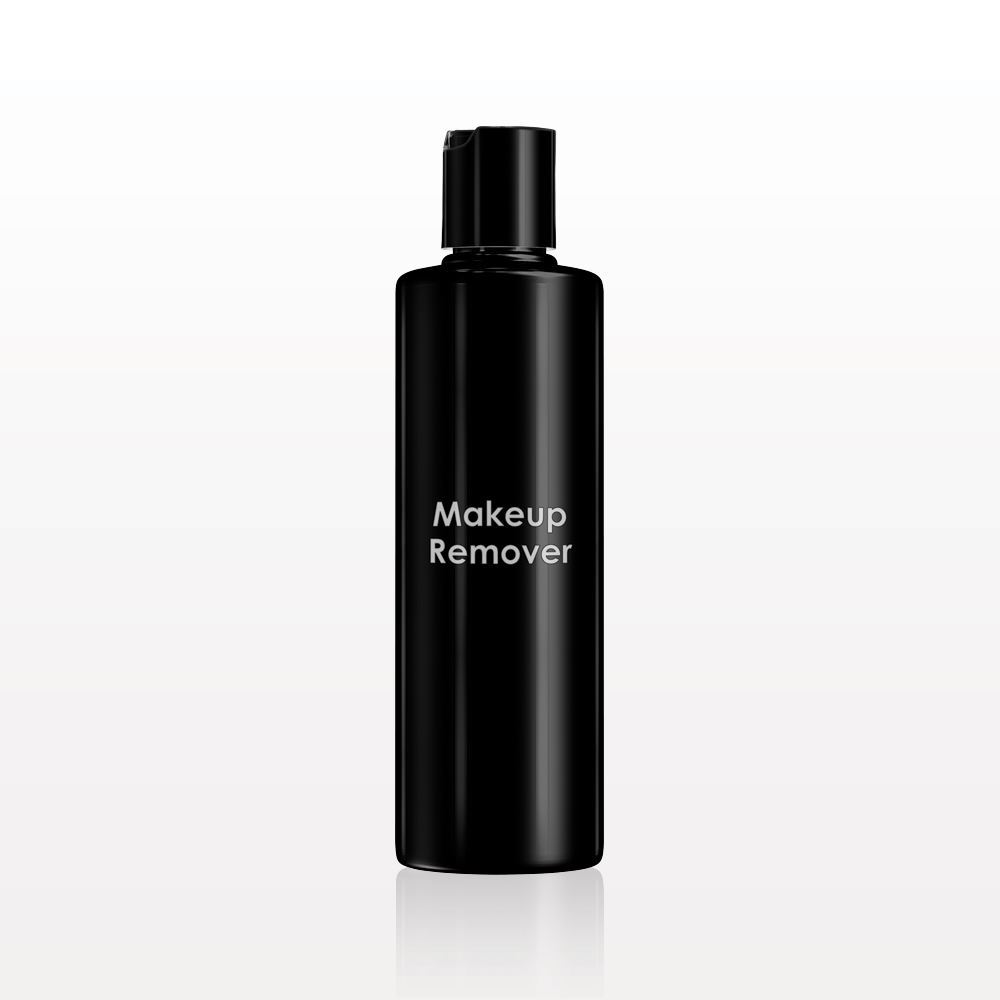 Printed Cylinder Bottle, Black with Smooth Disc Top Cap for Makeup Remover