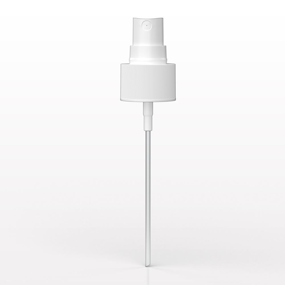 Fine Mist Spray Pump with Ribbed Neck, White and Overcap, Clear for 50109