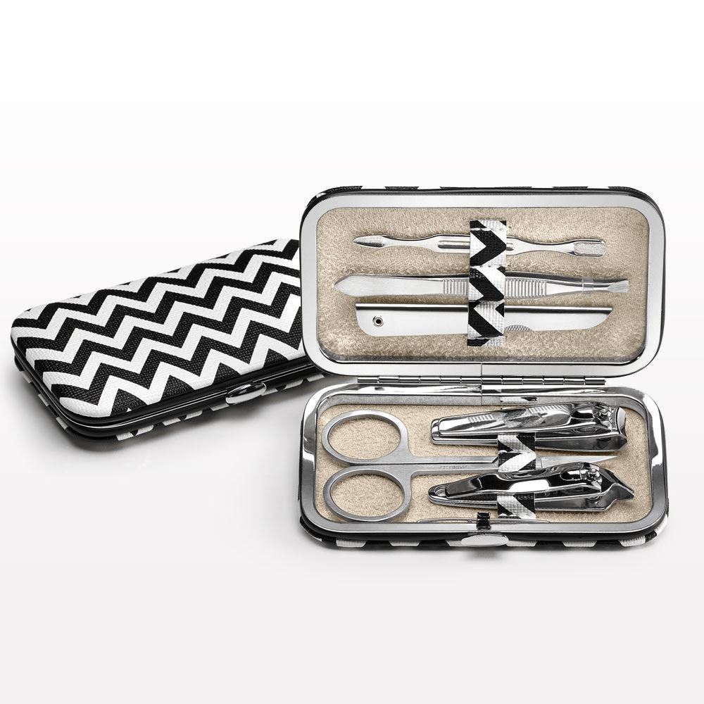 6-Piece Mini Manicure Kit, Black and White Chevron
