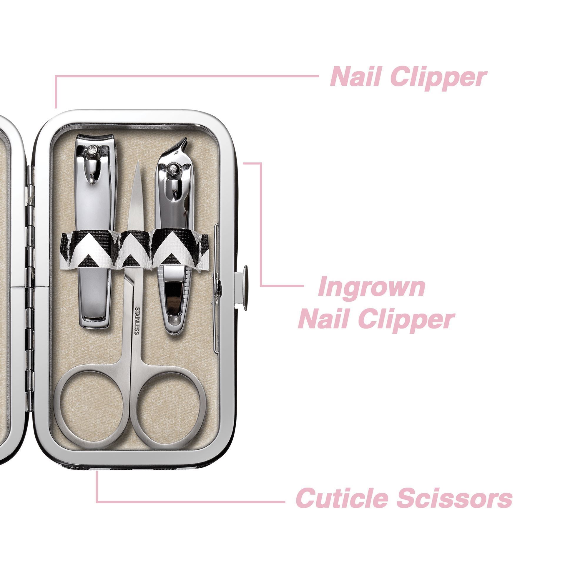 6-Piece Mini Manicure Kit, Black and White Chevron