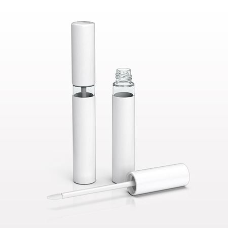 7 ml Paper Wrapped Vial and Cap, White with Flocked Doe Foot Lip Gloss Applicator and Wiper